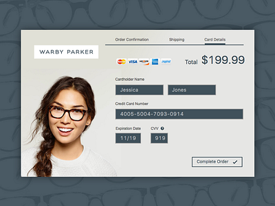 Credit Card Payment UI credit card dailyui day 004 ecommerce warby parker