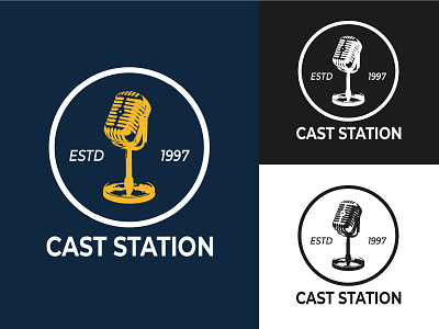 Cast Station Logo branding broadcast casting classic design graphic design illustration logo mic podcast station vintage