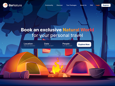 Travel Landing Page Website (GoNature) camp landing page nature travel trip ui ux web web design