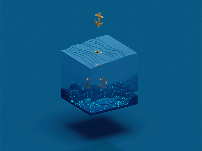 Cube 3d magicavoxel oceans voxel voxelart