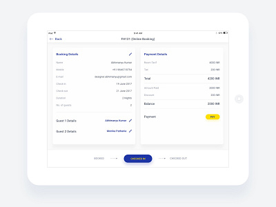 Check In front desk hotel ipad management tool mobile staff system tab ui