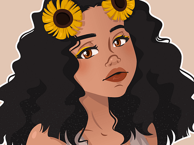 Bambi black brown floral flower girl illustration neutral tan vector yellow