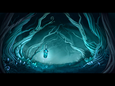 illustration - Spectral forest blue forest illustration lantern spectral