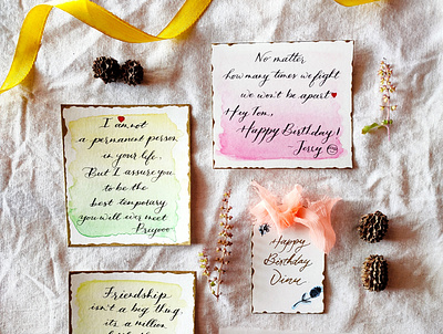 'The Birthday Ensuite' birthdaygifts branding calligraphy cards customised cutenotes design flatlays handmade handwritten lettering letters