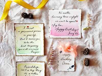 'The Birthday Ensuite' birthdaygifts branding calligraphy cards customised cutenotes design flatlays handmade handwritten lettering letters