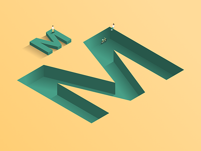 M character fun green isometric letter yellow