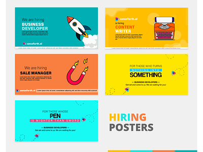 HIRING POSTERS 2d branding business business developer business development content creative design graphic design hiring hiring poster illustration job minimal openings opportunity poster sales manager writer