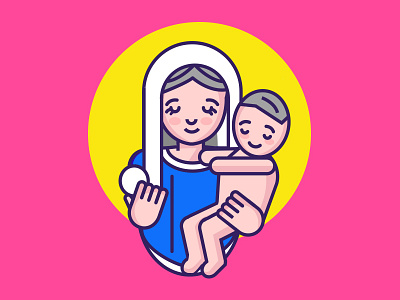 Mary and Jesus goddess icon illustration religios vector