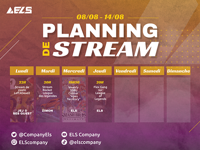 Planning de stream ELS colmar design esport graphic design jeu video live stream twitch