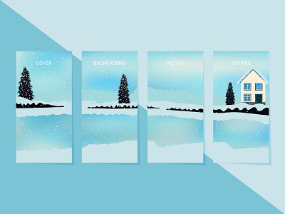 House with fir trees on a snowy lake banner blue business christmas cold fir tree holiday home house ice lake landscape mock up nature snow social media stories vector water winter