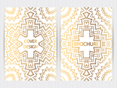 Hand drawn cover a4 brochure business card cover ethnic flyer golden hand drawn vector white