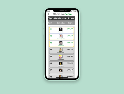 Daily UI #19 - Leaderboard challenge daily 019 daily ui day 19 design gamer scores gamerscore leaderboard mobile app xbox