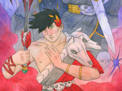 Zagreus and Thanatos drawing illustration painting traditional art watercolor