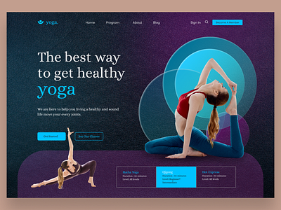 Website Healthy yoga/ fitness Landing Page Header adobe xd app beautifull header branding design e commerce business e commerce landing page examples figma graphic design gym hero section landing page modern landing hero section ui ui ux design vector web design woman landing women fitness landing page wordpress website design