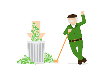 Godaddy Janitor Showcard cash green janitor scruffy trashcan waste