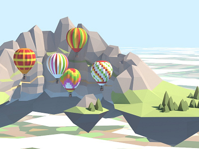 Floating Island b3d blender floating island lowpoly mezaka polyart skyland