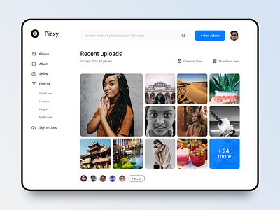 Pixcy: A photo viewing and organising webpage adobe dailyuiux design gallery interaction design photoapp photogallery product design ui uidesign uiuxdesign webdesign webpage webui