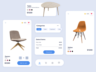 Furniture mobile App UI kits card ui ux