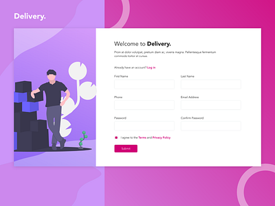 Delivery Registration Landing Page animation app design flat minimal ui ux web website