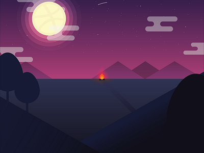 Welcoming Campfire debut dribbble first shot flat gradient illustrator invitation night thanks