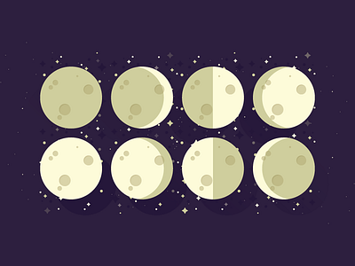 Moon Phases dark flat illustration kenzie cameron moon moon phases nature night planet sky space stars