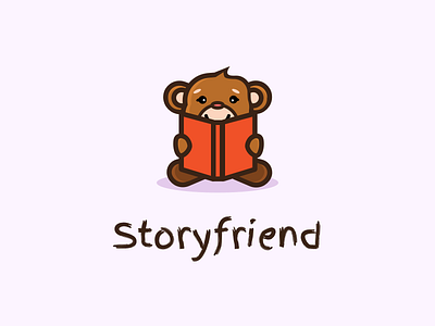 Storyfriend book brand child cute design friend graphic kid kids logo monkey story
