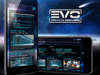 Evolution VPS desktop digital game gaming mobile modern panel sci fi servers space web website