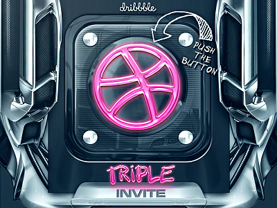 Dribbble Triple Invite apple basketball chrome cyberpunk dribbble esport game gaming icon invite ios metal