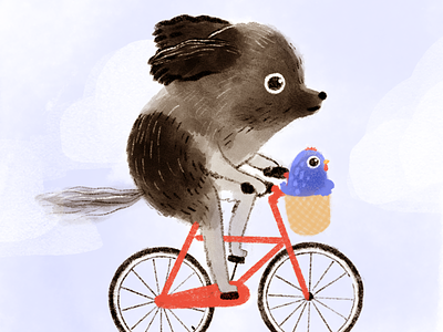 toodles bicycle chicken dog illustration kidlit