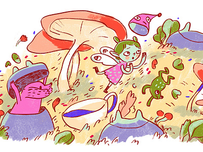 blustery blustery dog drawthis fairy frog illustration mushroom scbwi teacup