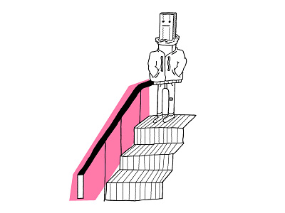 Big Red boy character escalator gum illustration stairs