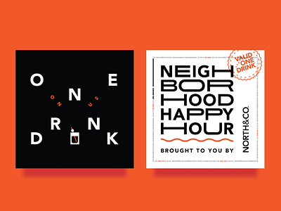 One Drink collateral design drink ticket typeography