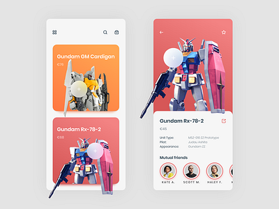 Gundam App UI android android app app application clean color palette colorful colors e commerce game homepage ios minimal mobile ui toy design trend 2019 typography uiux ux xd
