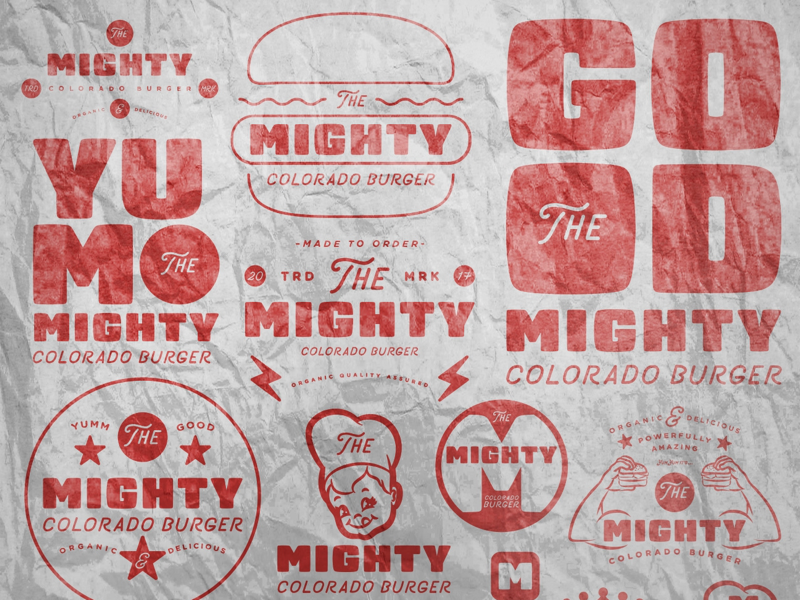 The Mighty Burger Branding vector brand branding restaurant denver colorado typography illustration