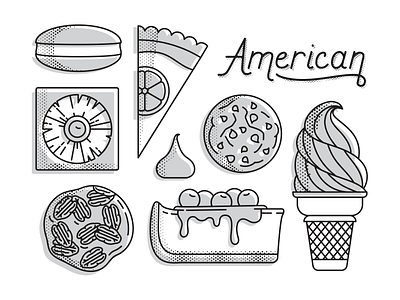 Dessert Series american black and white dessert desserts halftone illustration lettering line monochromatic sweets vector