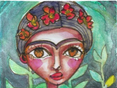 Frida Kahlo portrait by Melo Earth aceo frida kahlo girl handpainted illustration meloearth original painting portrait watercolor woman