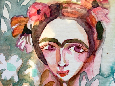Happy Frida in the garden (cropped) artist cris melo design frida kahlo girl illustration meloearth painting portrait watercolor woman