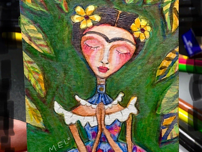 Frida being grateful in her garden design frida frida kahlo illustration kahlo meloearth mexico painting portrait watercolor woman