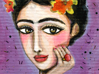 Happy Frida aceo cute etsy fridakahlo glitter kahlo meloearth mexico painting portrait pretty purple