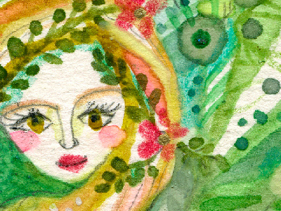 Hidden Mermaid face female floral illustration meloearth portrait whimsical woman