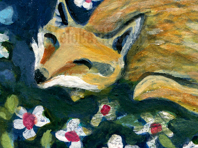 Fox Nap aceo animal artwork floral fox handpainted meloearth wildlife