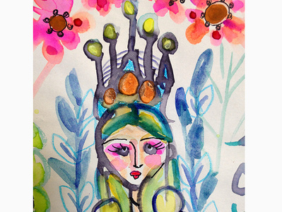Girl Princess Crown Dressa artwork illustration thequietartist watercolors