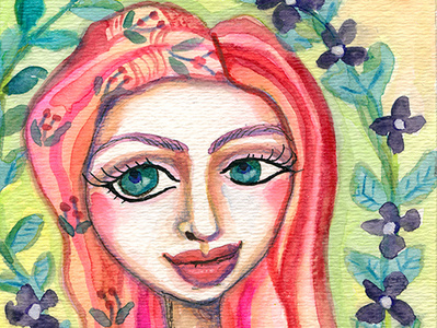Redhair Girl garden painting woman illustration