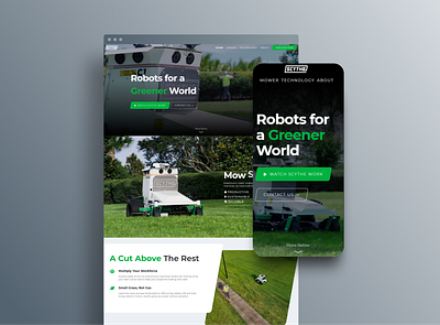 Scythe Robotics: Landing Page bootstrap branding dark graphic design green hero homepage landing page minimalist responsive robotics series a slanted startup tech ui web web design website