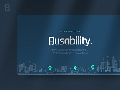 Busability: SaaS Startup Investor Presentation blue bus creative investment investor presentation minimalist pitch deck pitch deck designer powerpoint presentation presentations rideshare saas slide design slides software startup transportation turquoise venture capital