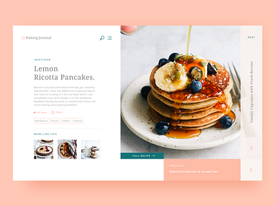 Baking Journal | Blog baking blog clean design food interface layout pancakes recipes ui web website