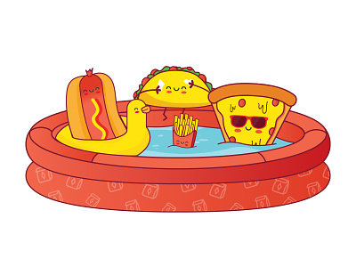 Lunchpool cute floaty food fries hotdog lunch lunchpool party pizza pool sticker summer summertime taco