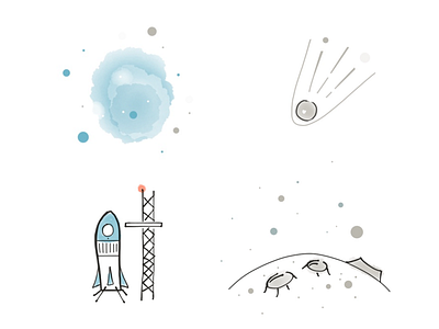 Launch it! drawing icons moon paper rocket sketch space watercolor