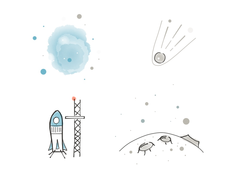 Launch it! drawing sketch watercolor space rocket paper moon icons