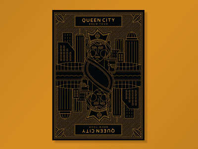 Queen City Brew Tour Graphic art beer cards city line line art new playing cards queen women